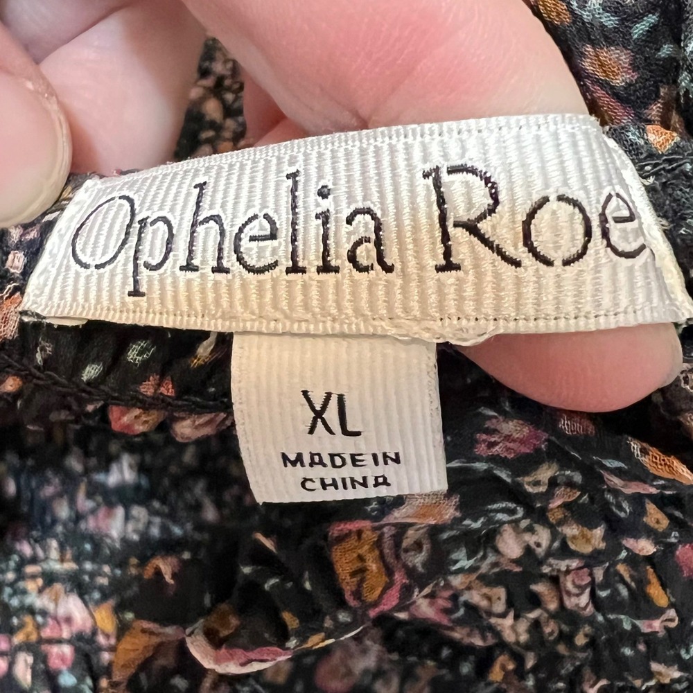 Ophelia Roe Womens Size XL Floral Chiffon Blouse Smocked High Neck Ruffle Career - Picture 4 of 14